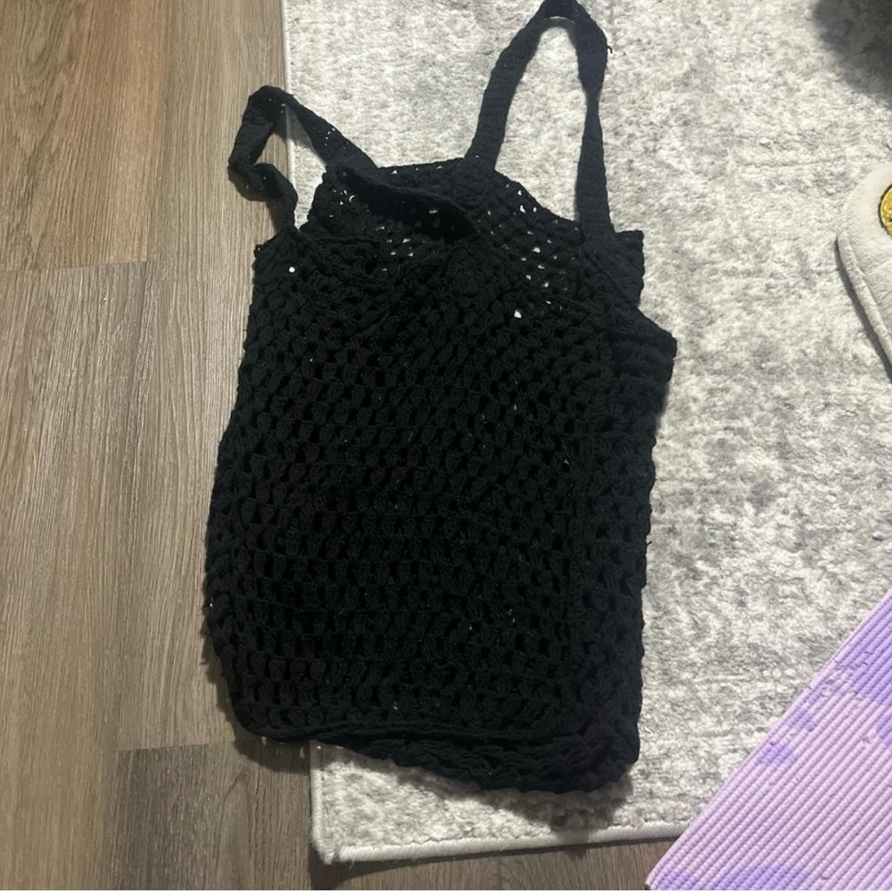 Universal Threads Black Woven Crochet Tote Shoulder Bag‎ Boho